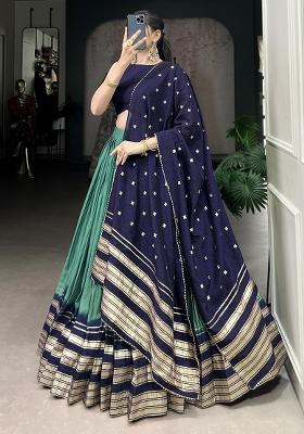 Blue Embroiderd Chanderi Lehenga Set