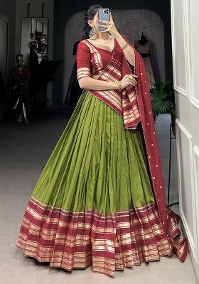 Green Embroiderd Chanderi Lehenga Set