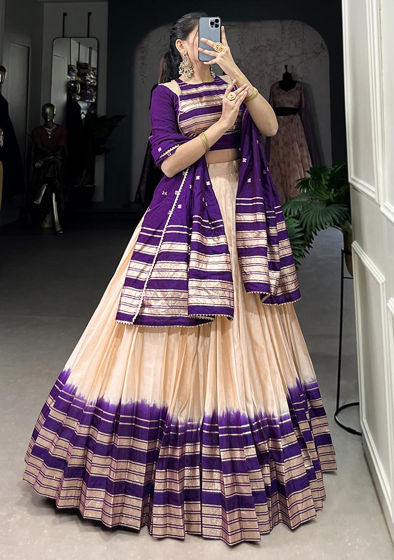 White Embroiderd Chanderi Lehenga Set - Indya