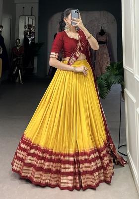 Yellow Embroiderd Chanderi Lehenga Set