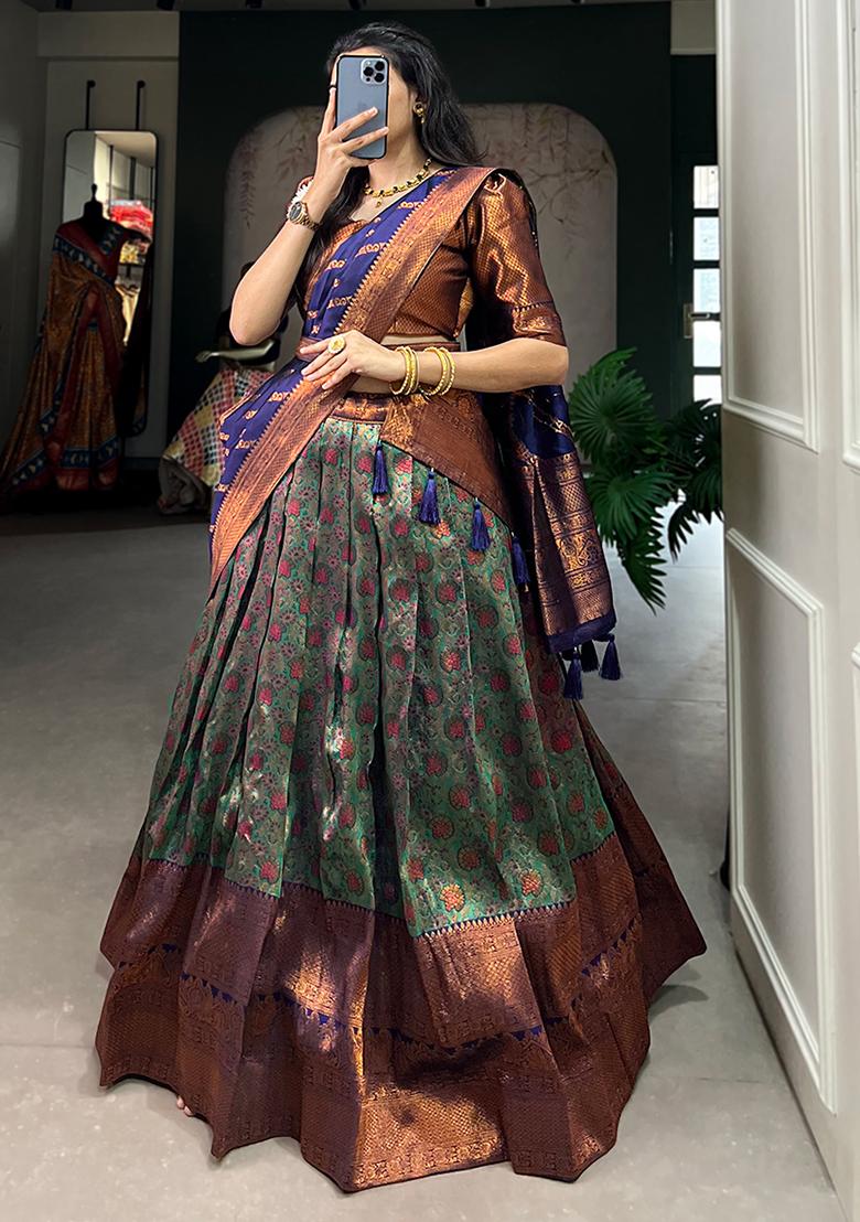 Green Embroiderd Silk Lehenga Set