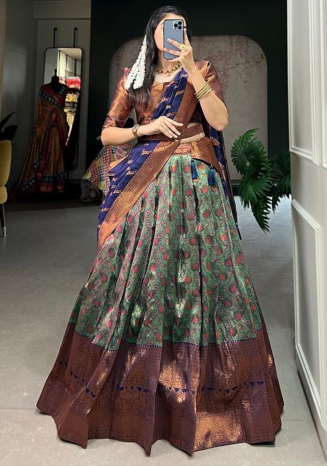 Green Embroiderd Silk Lehenga Set