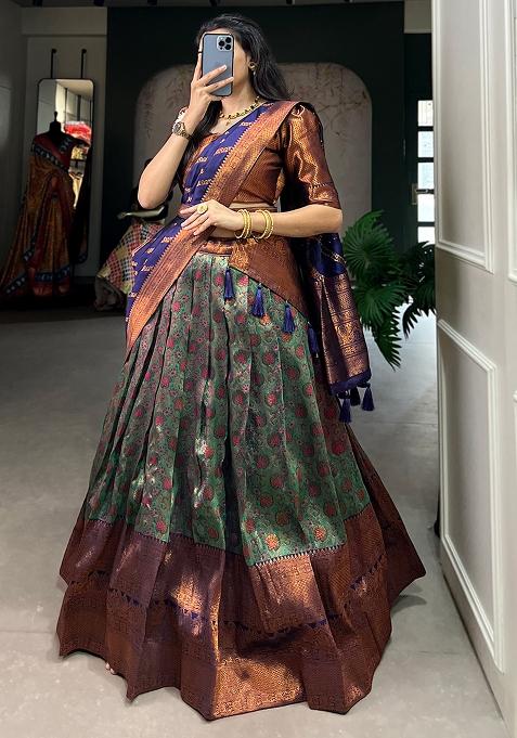 Green Embroiderd Silk Lehenga Set