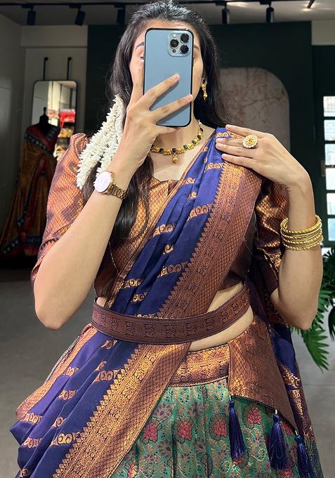 Green Embroiderd Silk Lehenga Set