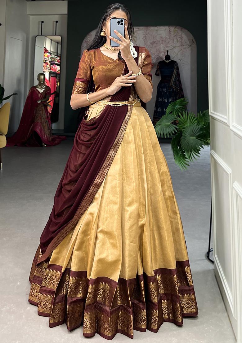 White Embroiderd Blended Lehenga Set - Indya