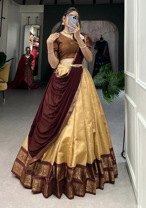 White Embroiderd Blended Lehenga Set