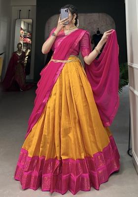 Yellow Embroiderd Blended Lehenga Set
