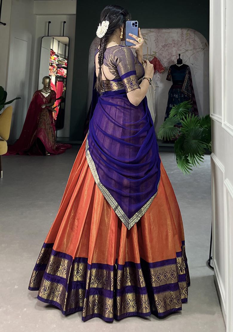 Orange Embroiderd Blended Lehenga Set