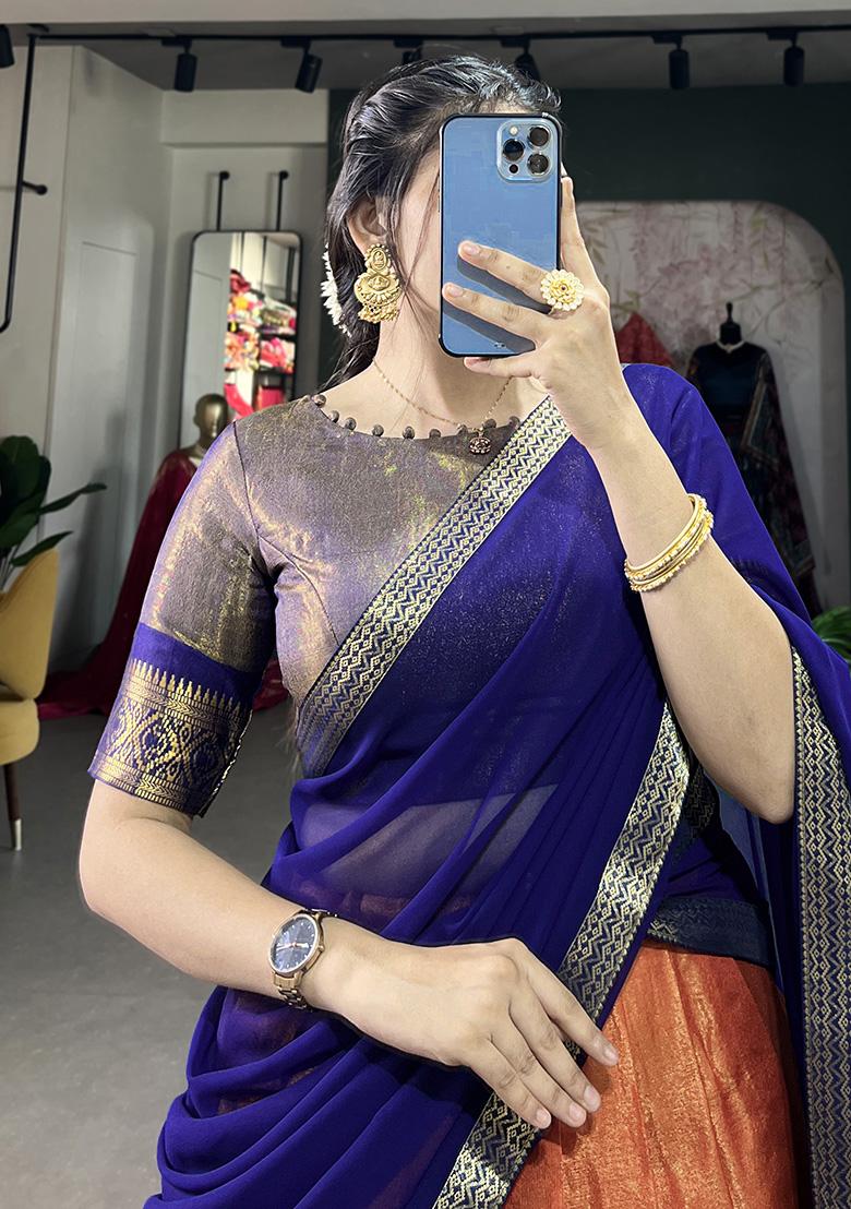 Orange Embroiderd Blended Lehenga Set - Indya