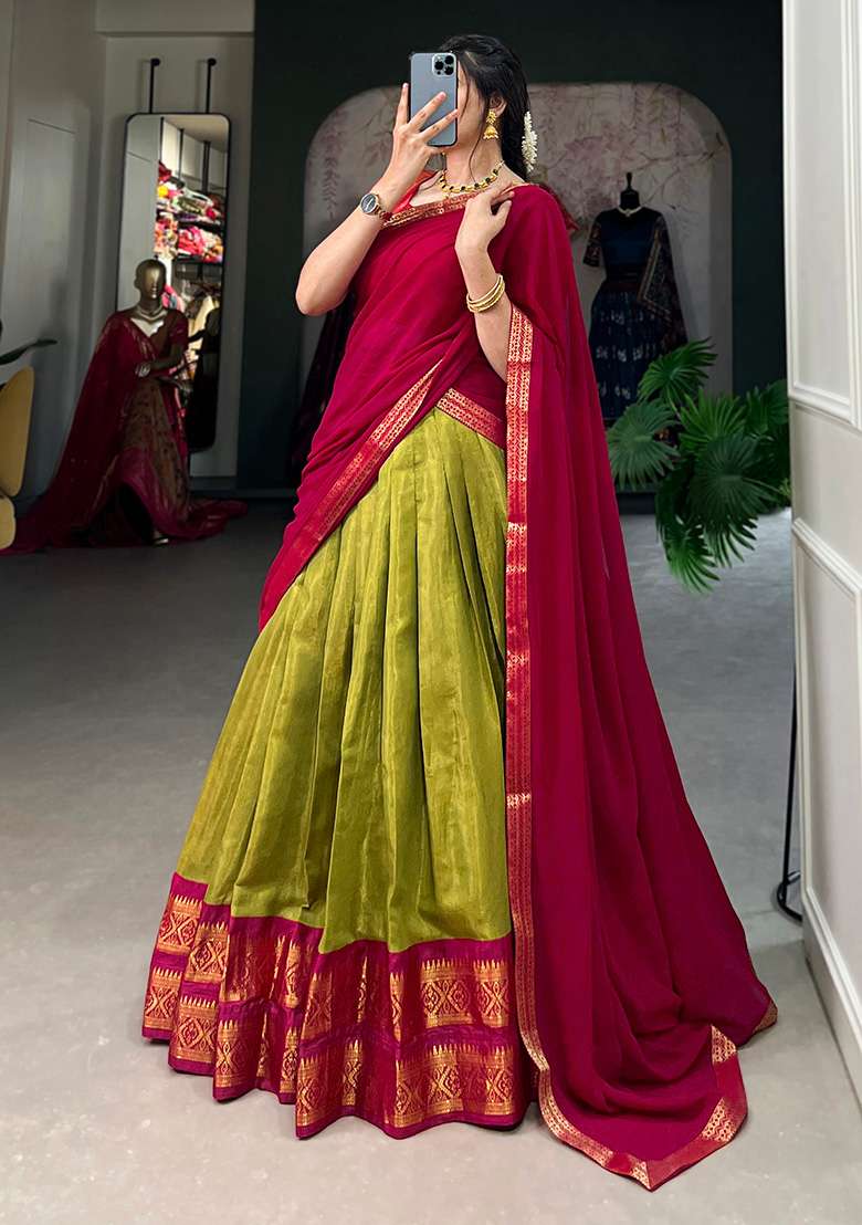 Green Embroiderd Blended Lehenga Set for Diwali and Festive Wear - Indya