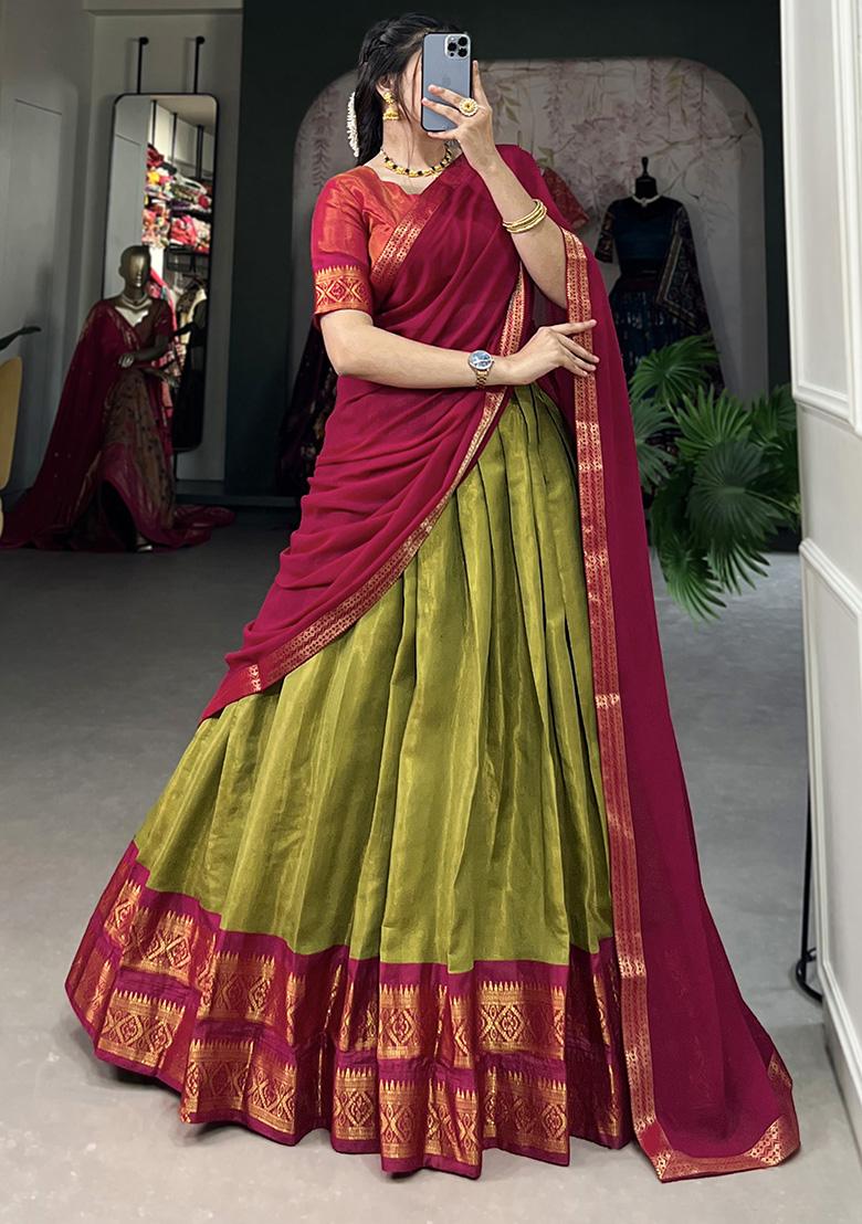 Green Embroiderd Blended Lehenga Set - Indya