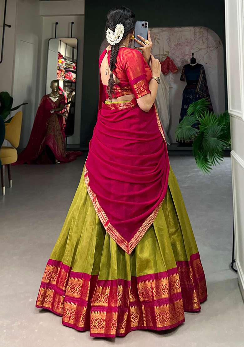 Green Embroiderd Blended Lehenga Set for Diwali and Festive Wear - Indya