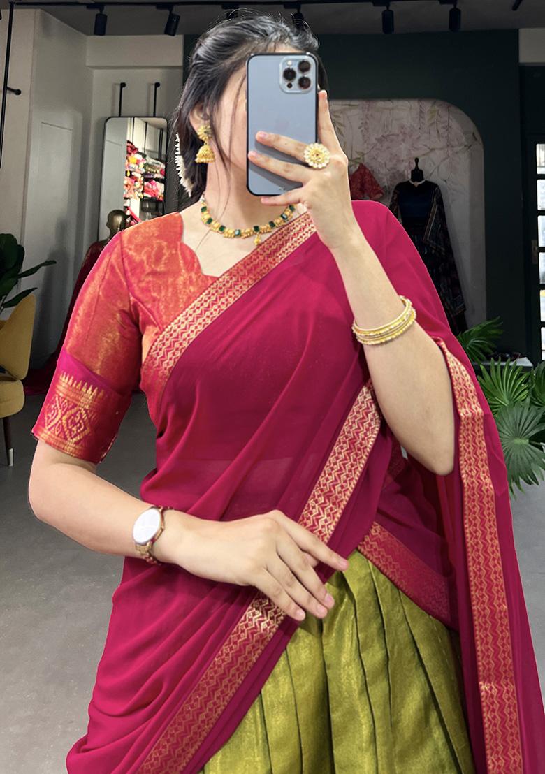 Green Embroiderd Blended Lehenga Set - Indya