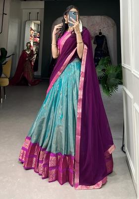 Green Embroiderd Blended Lehenga Set