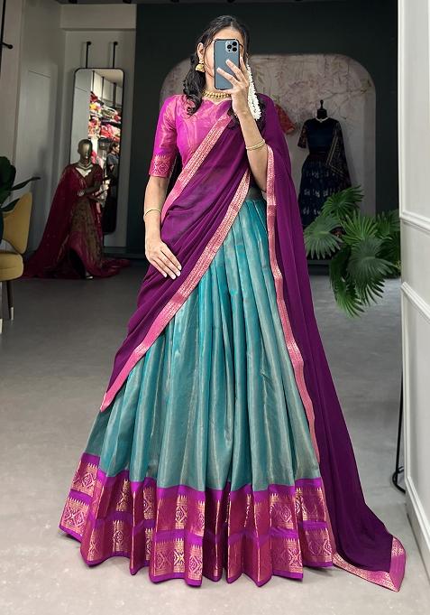 Green Embroiderd Blended Lehenga Set