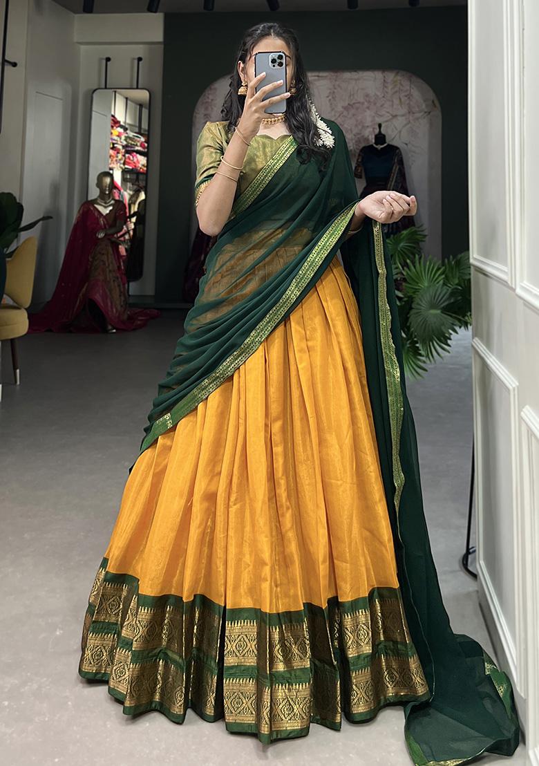 Yellow Embroiderd Blended Lehenga Set - Indya