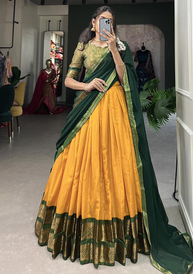Yellow Embroiderd Blended Lehenga Set