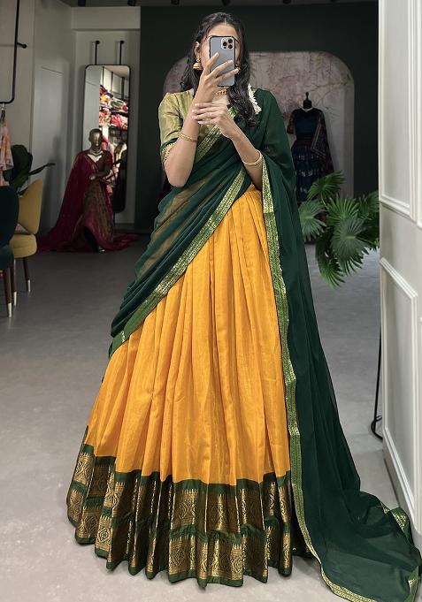 Yellow Embroiderd Blended Lehenga Set