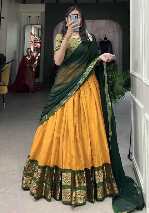 Yellow Embroiderd Blended Lehenga Set