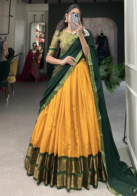 Yellow Embroiderd Blended Lehenga Set