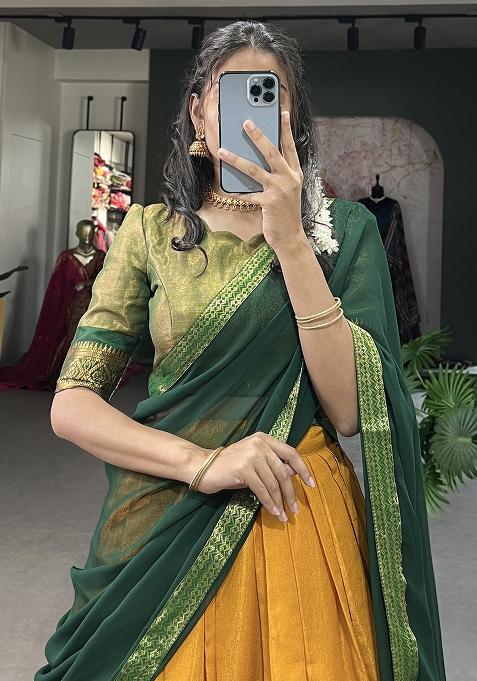 Yellow Embroiderd Blended Lehenga Set