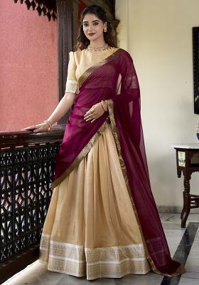 White Embroiderd Blended Lehenga Set