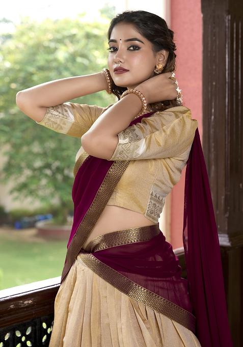 White Embroiderd Blended Lehenga Set