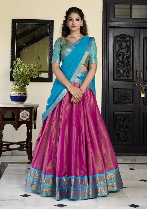 Pink Embroiderd Blended Lehenga Set