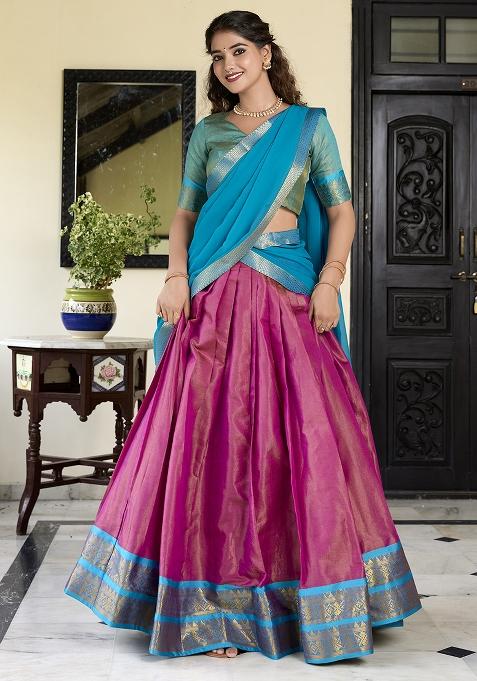 Pink Embroiderd Blended Lehenga Set