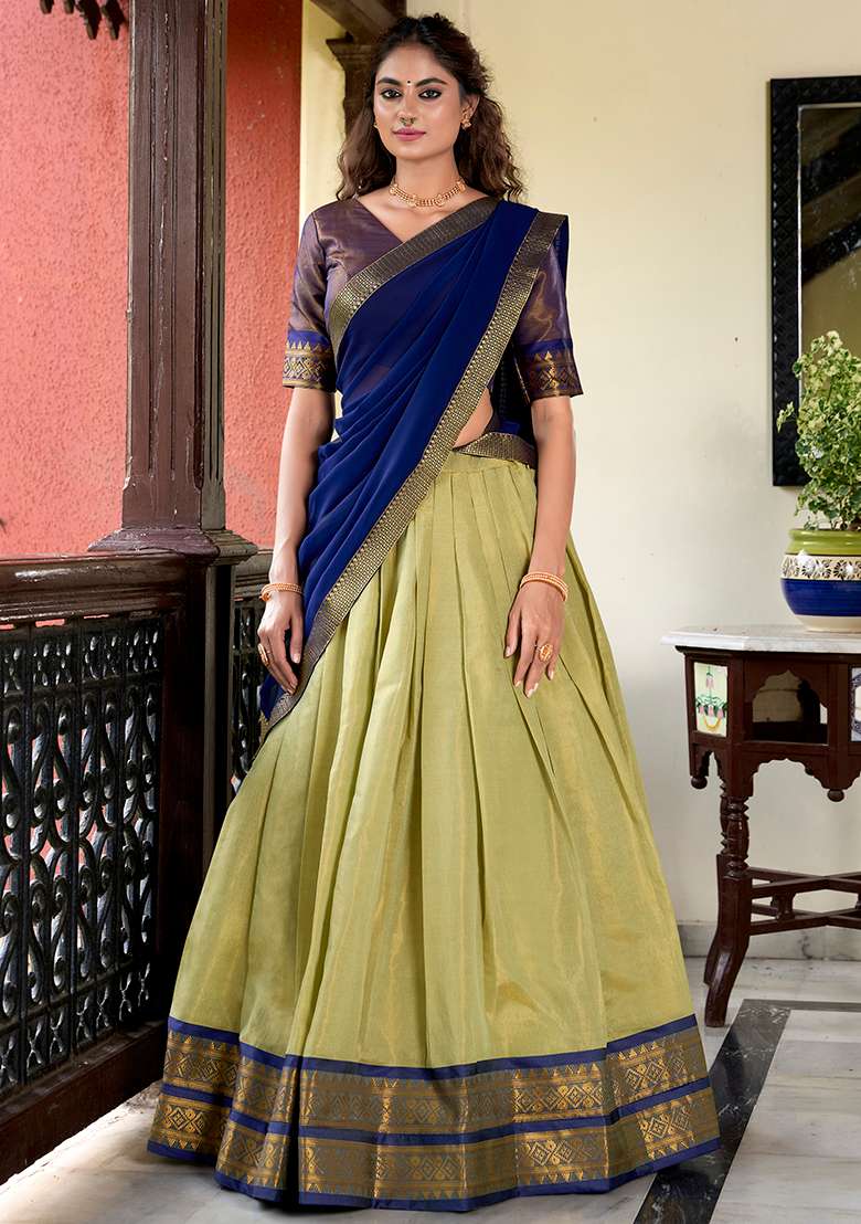 Green Embroiderd Blended Lehenga Set - Indya