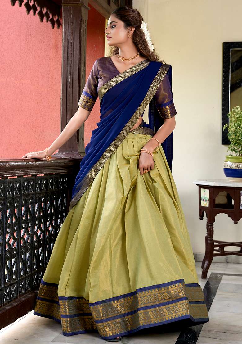 Green Embroiderd Blended Lehenga Set - Indya
