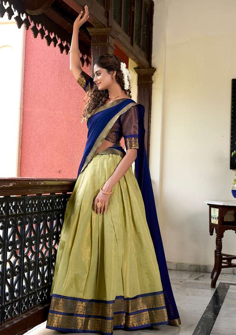 Green Embroiderd Blended Lehenga Set - Indya