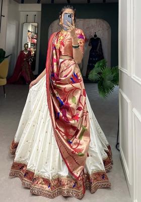 White Embroiderd Silk Lehenga Set