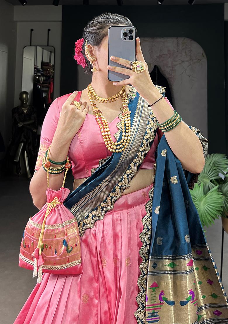 Pink Embroiderd Silk Lehenga Set - Indya