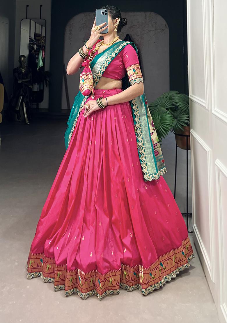 Pink Embroiderd Silk Lehenga Set - Indya