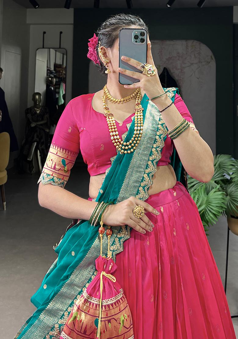 Pink Embroiderd Silk Lehenga Set - Indya