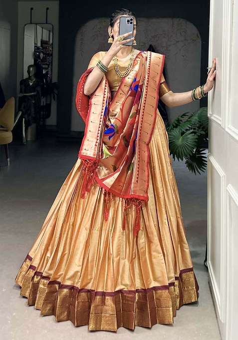 Brown Embroiderd Silk Lehenga Set