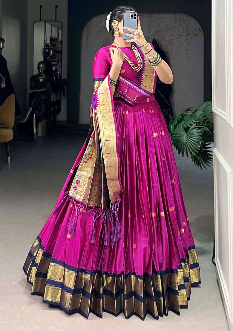 Pink Embroiderd Silk Lehenga Set - Indya