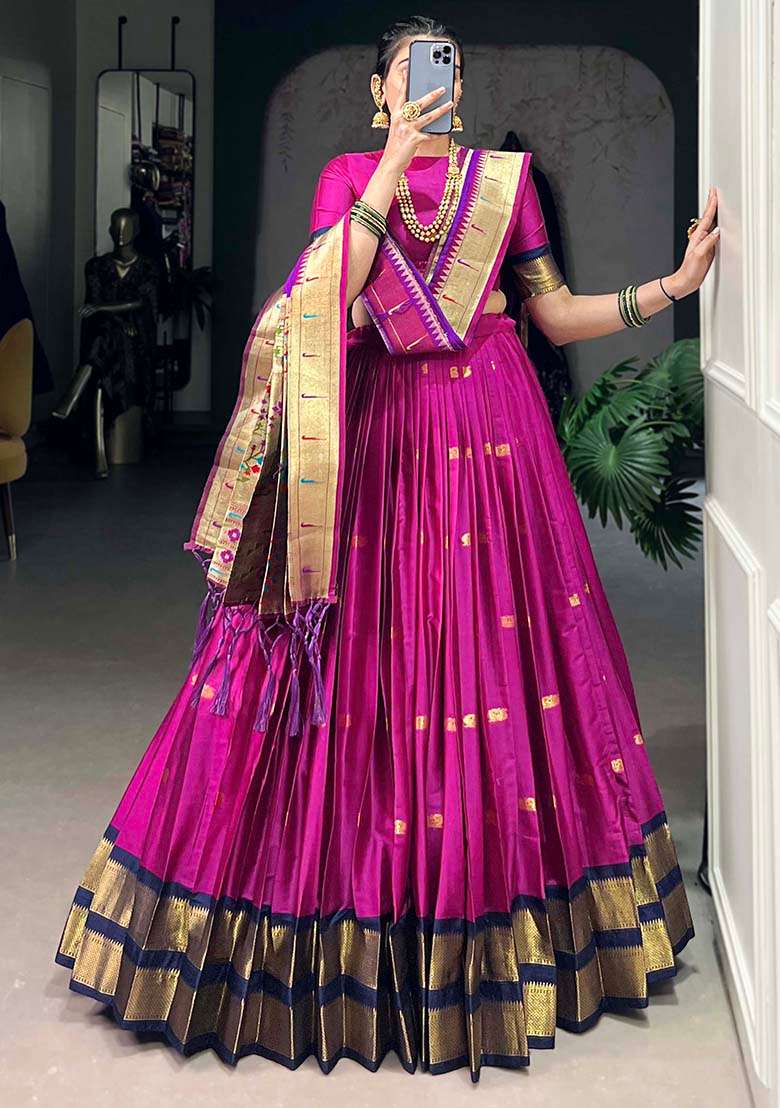 Pink Embroiderd Silk Lehenga Set - Indya