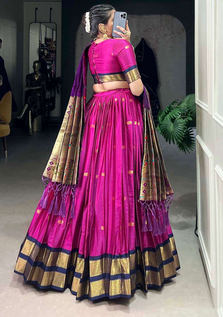 Pink Embroiderd Silk Lehenga Set - Indya