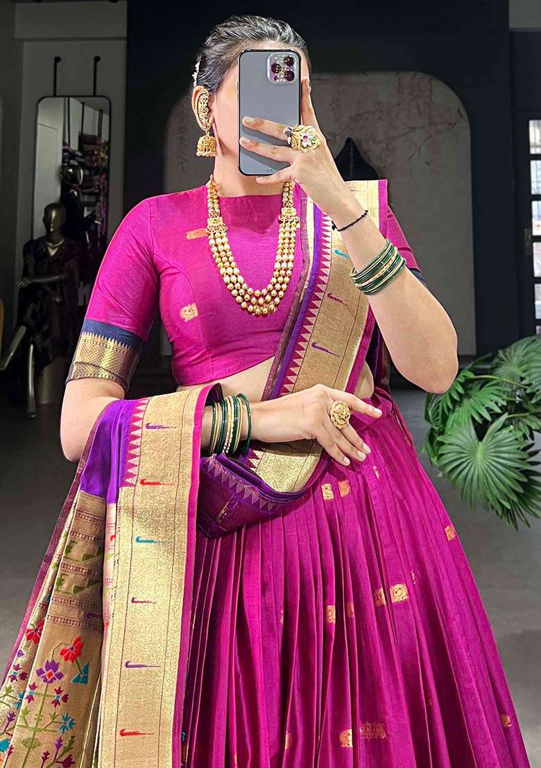 Pink Embroiderd Silk Lehenga Set - Indya