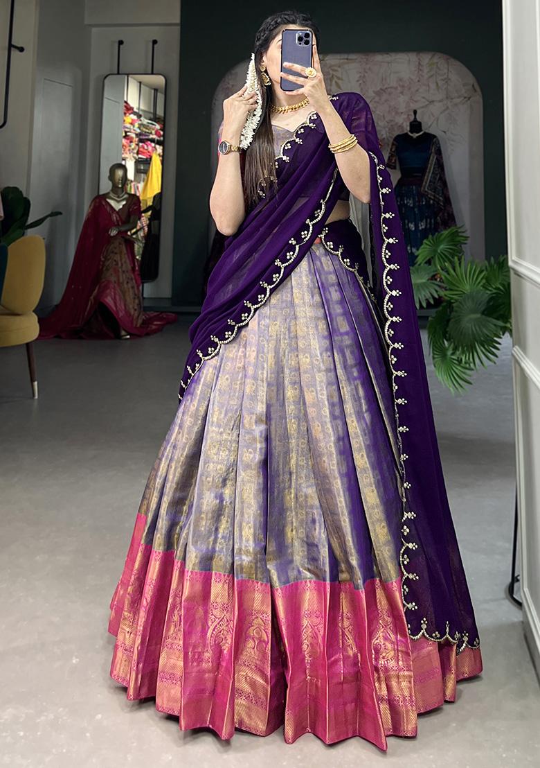 Blue Embroiderd Blended Lehenga Set