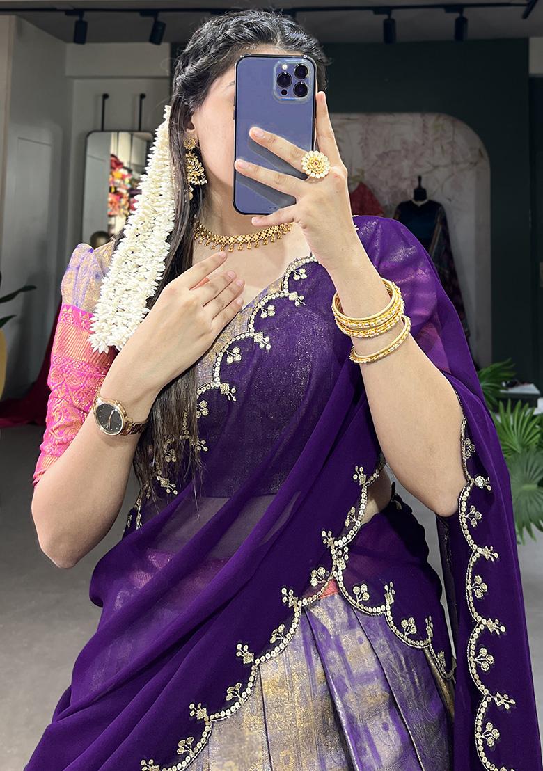 Blue Embroiderd Blended Lehenga Set