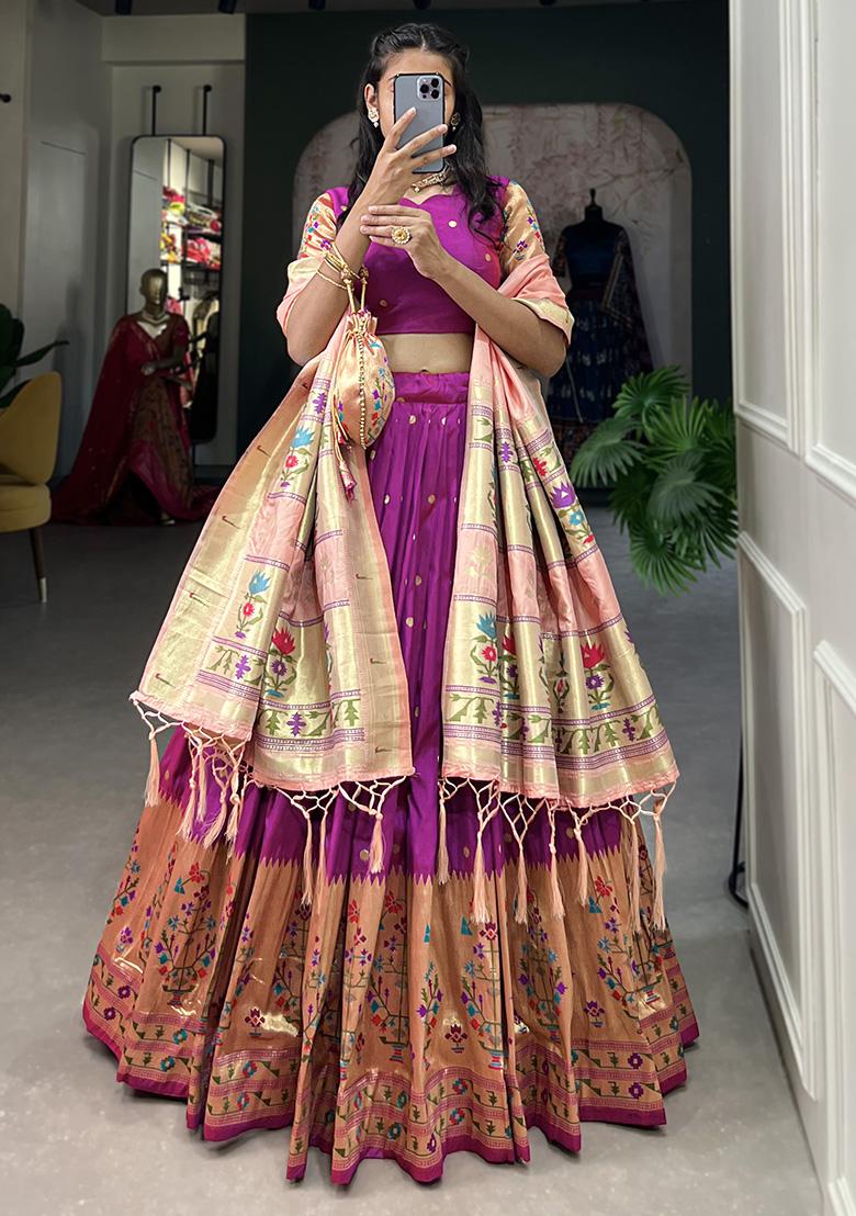 Pink Embroiderd Silk Lehenga Set - Indya