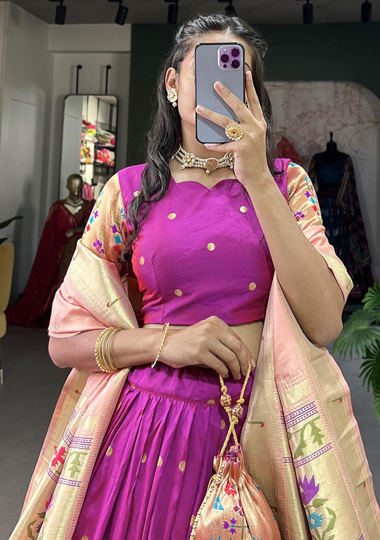 Pink Embroiderd Silk Lehenga Set - Indya