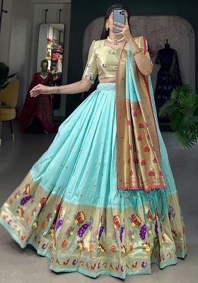 Green Embroiderd Silk Lehenga Set