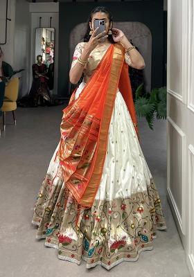White Embroiderd Silk Lehenga Set