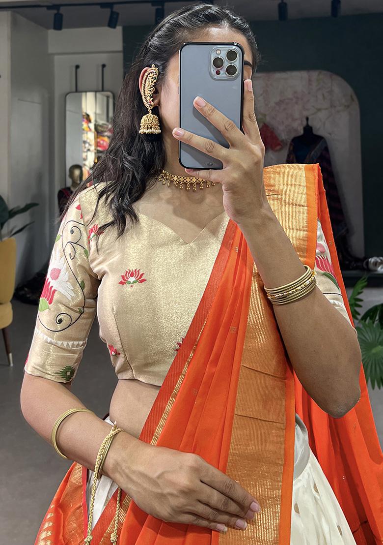 White Embroiderd Silk Lehenga Set - Indya