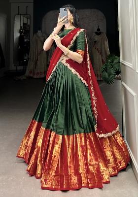Green Embroiderd Blended Lehenga Set