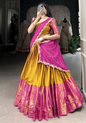 Yellow Embroiderd Blended Lehenga Set